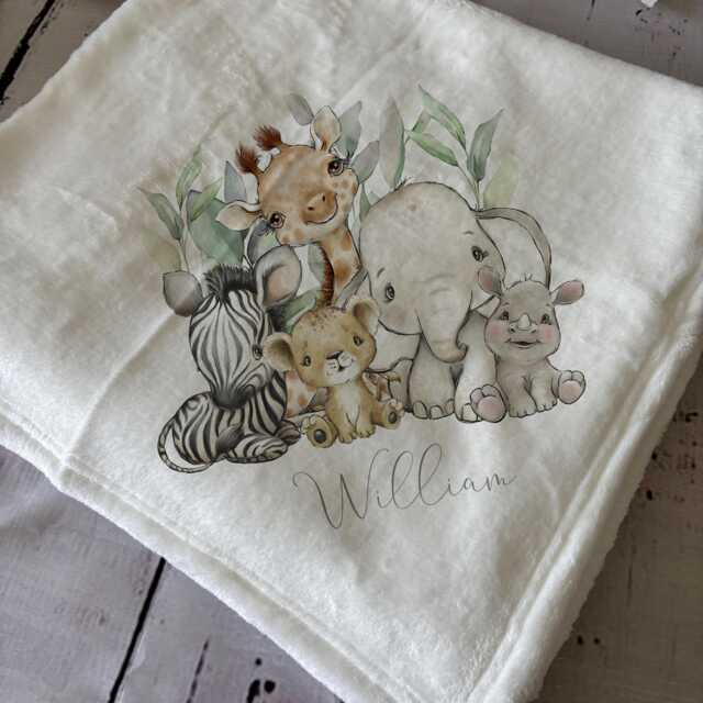 Personalised Safari Baby Blanket Soft Flannel Nursery Decor - image 1