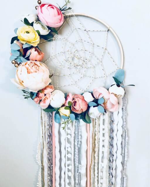 Floral Pastel Dreamcatcher, Boho Nursery Wall Hanging - image 1