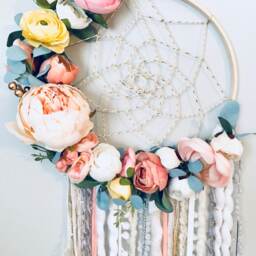 Floral Pastel Dreamcatcher, Boho Nursery Wall Hanging - thumbnail 4