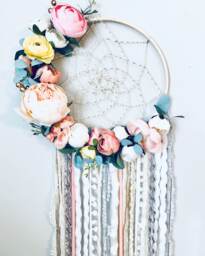 Floral Pastel Dreamcatcher, Boho Nursery Wall Hanging - thumbnail 1