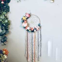 Floral Pastel Dreamcatcher, Boho Nursery Wall Hanging - thumbnail 3