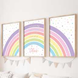 Personalized Pastel Rainbow Nursery Art Set Of 3 Kids Affirmation Prints - thumbnail 2