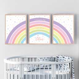 Personalized Pastel Rainbow Nursery Art Set Of 3 Kids Affirmation Prints - thumbnail 1