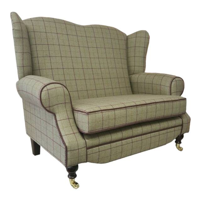 Wing Back Queen Anne Cottage 2 Seat Sofa -Bamburgh Brown Checked Fabric - image 1