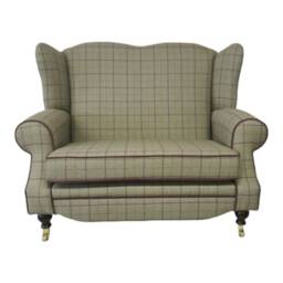 Wing Back Queen Anne Cottage 2 Seat Sofa -Bamburgh Brown Checked Fabric - thumbnail 2