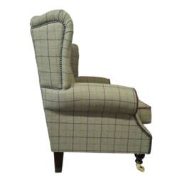 Wing Back Queen Anne Cottage 2 Seat Sofa -Bamburgh Brown Checked Fabric - thumbnail 3