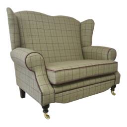 Wing Back Queen Anne Cottage 2 Seat Sofa -Bamburgh Brown Checked Fabric