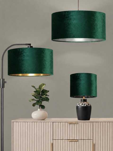 New Luxury Hand Made Glamour Velvet Bottle Green Drum Shape Lamp Shade Pendant Light Suitable For All Fittings & Purpose - image 1