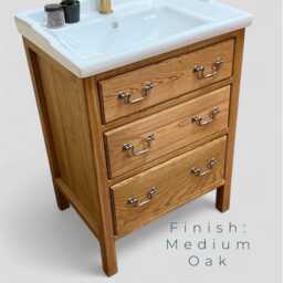 Tewkesbury - Solid Oak Bathroom Vanity Unit With Ceramic Basin Handmade 3 Drawer Chest
