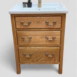 Tewkesbury - Solid Oak Bathroom Vanity Unit With Ceramic Basin Handmade 3 Drawer Chest - thumbnail 3
