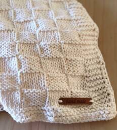 Classic Hand Knit Basketweave Baby Blanket, Adult Lap Throw 100% Cotton - thumbnail 1
