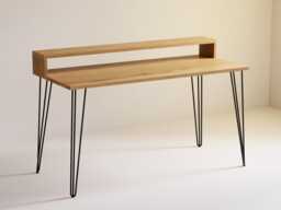 Solid Oak Desk With Monitor Stand On Hairpin Legs, Customisable Wfh Bureau