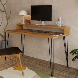 Solid Oak Desk With Monitor Stand On Hairpin Legs, Customisable Wfh Bureau - thumbnail 2