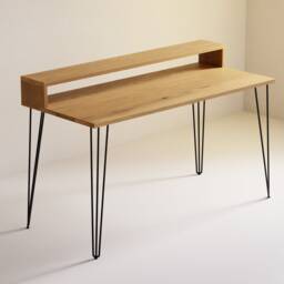 Solid Oak Desk With Monitor Stand On Hairpin Legs, Customisable Wfh Bureau - thumbnail 3