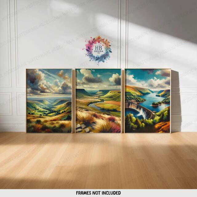 Peak District Prints - Set Of 3 Posters - Wall Art Decor Travel Poster Derbyshire Illustration UK Artwork Gift National Park Gifts - image 1