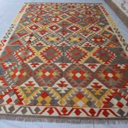 7x10 Ft Flatweave New Rug, Chubi Tribal Maimana Kilim Turkmen Oriental Rug, Colorful Design Kilim, Rug For Bedroom, Livingroom - thumbnail 2