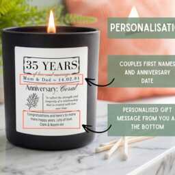 Personalised 35Th Coral Wedding Anniversary Candle - Custom Names & Date Gift Vegan Soy Wax 35 Years Married Present - thumbnail 3