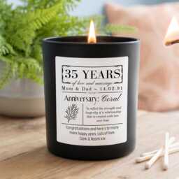 Personalised 35Th Coral Wedding Anniversary Candle - Custom Names & Date Gift Vegan Soy Wax 35 Years Married Present - thumbnail 1