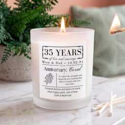 Personalised 35Th Coral Wedding Anniversary Candle - Custom Names & Date Gift Vegan Soy Wax 35 Years Married Present - thumbnail 2
