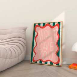 Night Love You Print, Unframed Art, Bold Kitchen Posters, Trendy Decor, Living, Typography, Retro, House, Stripes, Bedroom, Sleep - thumbnail 2