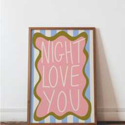 Night Love You Print, Unframed Art, Bold Kitchen Posters, Trendy Decor, Living, Typography, Retro, House, Stripes, Bedroom, Sleep - thumbnail 3