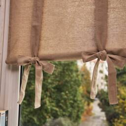 Custom Linen Curtains, Linen Roll Up Tie Curtain, Natural Curtains For Kitchen, White - thumbnail 4