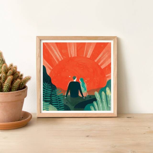 12 X Inch Wall Art, Illustration Print, You Brighten My Day, Couple Watching Sunrise, Valentine's Day Gift - image 1
