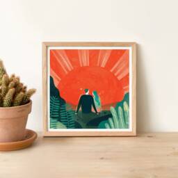 12 X Inch Wall Art, Illustration Print, You Brighten My Day, Couple Watching Sunrise, Valentine's Day Gift - thumbnail 1