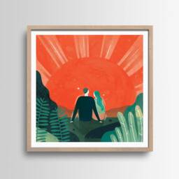 12 X Inch Wall Art, Illustration Print, You Brighten My Day, Couple Watching Sunrise, Valentine's Day Gift - thumbnail 2