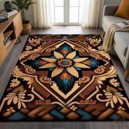 Tropical Leaf Area Rug - Colorful Jungle Botanical Floor Mat - thumbnail 1