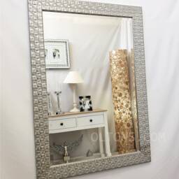 John Lewis Wall Mirror Bevelled Wood Mosaic Antique Silver White 66x92cm - thumbnail 2
