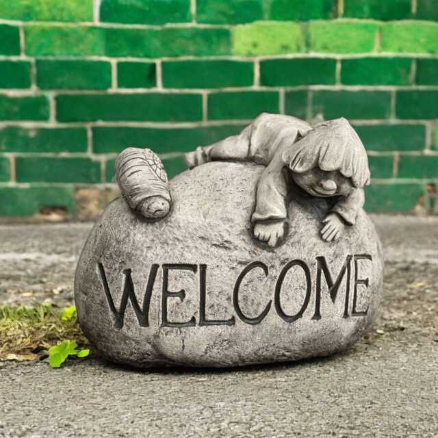 Concrete Cute Gnome Statue Stone Welcome Sign Figurine Cement Front Door Ornament Outdoor Pixie Garden Sculpture Handmade Lawn Art - image 1