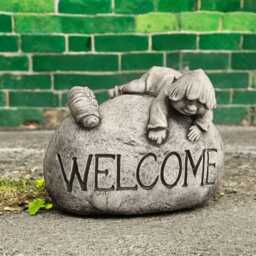 Concrete Cute Gnome Statue Stone Welcome Sign Figurine Cement Front Door Ornament Outdoor Pixie Garden Sculpture Handmade Lawn Art - thumbnail 1