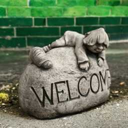 Concrete Cute Gnome Statue Stone Welcome Sign Figurine Cement Front Door Ornament Outdoor Pixie Garden Sculpture Handmade Lawn Art - thumbnail 3
