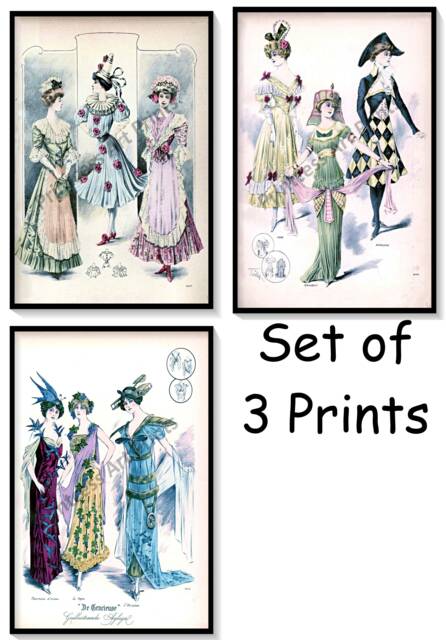 Ladies Costumes, Party Dresses, Masquerade Vintage Fashion Illustrations - image 1