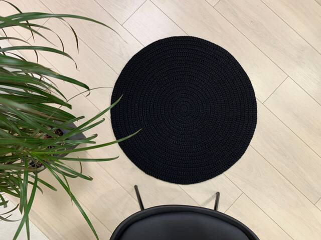Black Round Rug Crochet Circle Round Door Mat Carpet Small Area Living Room Bedroom Kids Black - image 1