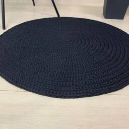 Black Round Rug Crochet Circle Round Door Mat Carpet Small Area Living Room Bedroom Kids Black - thumbnail 2