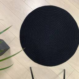 Black Round Rug Crochet Circle Round Door Mat Carpet Small Area Living Room Bedroom Kids Black - thumbnail 3