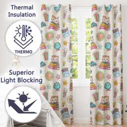 Cute Kawaii School Cat Books Crayons Yellow Lines Seamless Pattern Readymade Eyelet Ring Top Thermal 100% Blackout Curtains - thumbnail 3