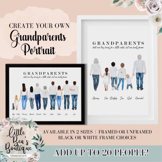 Personalised Grandparent Family Portrait Print, Custom Illustration Christmas Gift For Grandad Grandma Nanny Grandparents - image 1