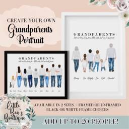 Personalised Grandparent Family Portrait Print, Custom Illustration Christmas Gift For Grandad Grandma Nanny Grandparents - thumbnail 1