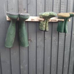 Oak Waxed Welly Wellington Wellies Wooden Rack Boot Holder Wall Mounted Shoe Storage Entryway Porch Organiser Garden - thumbnail 3