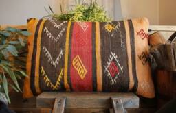 Handwoven Kilim Pillow Cover - Orange, Red, Brown, Boho Decor - 16x24In