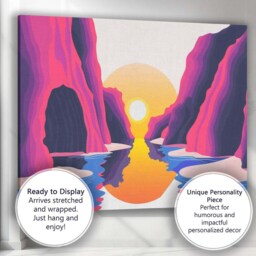 Minimalist Pink Canyon Sunset River Landscape Canvas Wall Art Print Decor Picture Ready To Hang - thumbnail 3