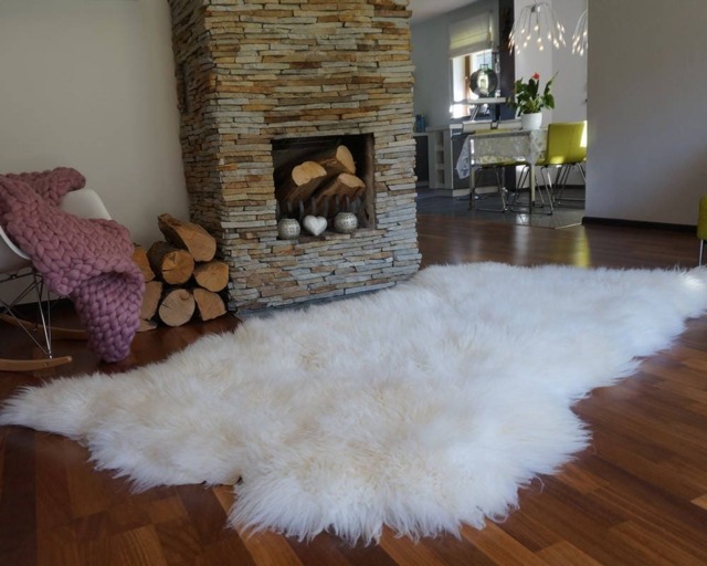 Giant Rug Four Sheepskin White Throw Genuine Leather Wool Carpet Decorative Rug - Comfy, Cozy, Natural Very Thick Long - image 1