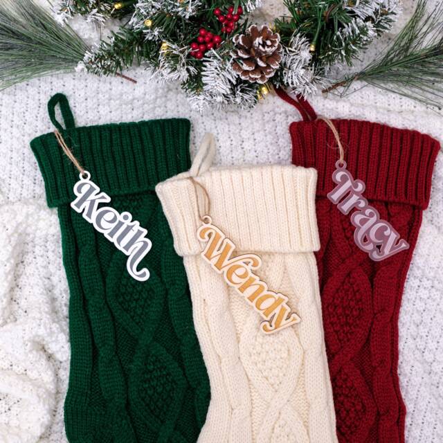 Personalized Knitted Stockings With Stocking Tags, Christmas Stockings, Gift, Name Tags - image 1