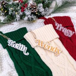 Personalized Knitted Stockings With Stocking Tags, Christmas Stockings, Gift, Name Tags - thumbnail 2
