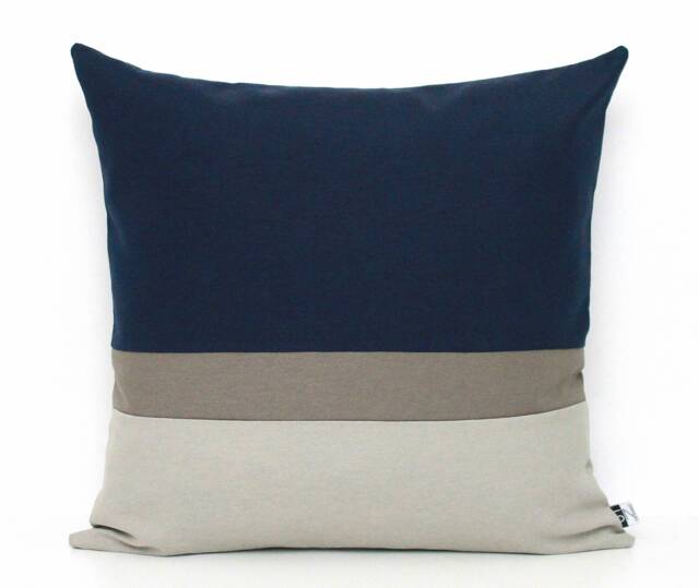 Navy Blue, Light & Dark Grey Color Block Throw Pillow Cover - All Sizes - image 1