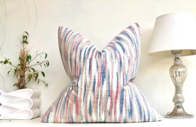 Ikat Cushion Cover - Modern Throw Pillow in Red Blue Orange Custom Size Trim Options Available - image 1
