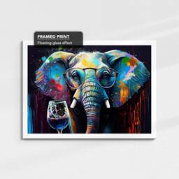 Elephant Toasting Drink Glasses Animal Abstract Oil Painting Framed Poster Print & Canvas Wall Art Living Home Decor Interior Gift - thumbnail 3